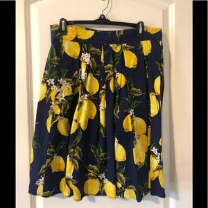 Ladies navy/yellow lemon knee length skirt